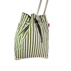 Saldarini 1882 ESPABAG green white striped canvas rubber tote beach como italy